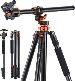 K&F CONCEPT 90''/230cm Ultra High Horizontal Overhead Camera Tripod | Metal Ball Head, 10KG Load Capacity, Detachable Monopod, Flexible Shooting DSLR Travel Video Tripods T254A7+BH-28L
